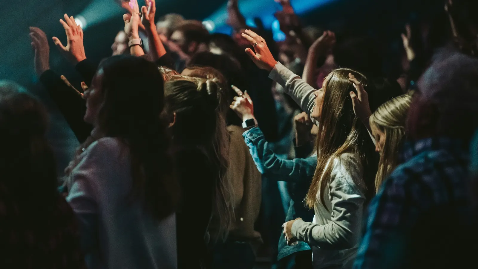 A church congregation worshipping together